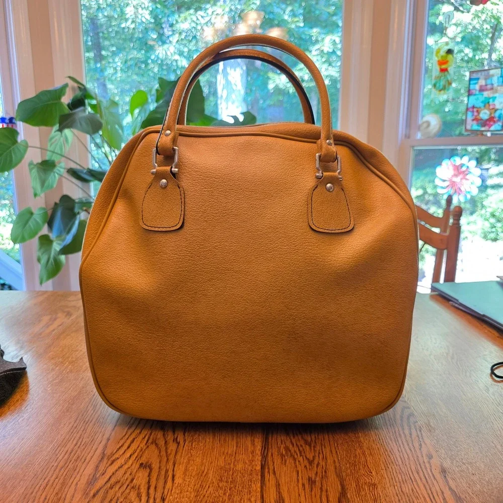 Vintage Airway Industries Mustard Yellow Pebbled Satchel Travel Bag Bowling